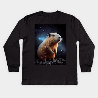 Cute Capybara On Space Kids Long Sleeve T-Shirt